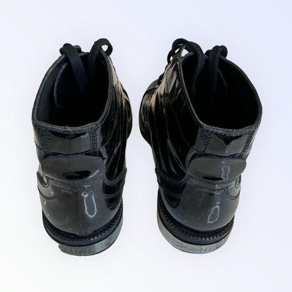 Chanel Patent Leather Metal Toe CC Boots 37 - Picture 6 of 9
